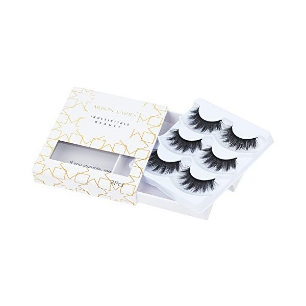 Arison Lashes 3 paires de faux cils 6D Cils de cheveux de vison naturel noir long pur fait à la main réutilisable 6DGY19 