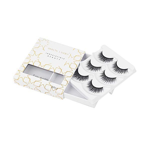 Arison Lashes 3 paires de faux cils 6D Cils de cheveux de vison naturel noir long pur fait à la main réutilisable 6DGY19 