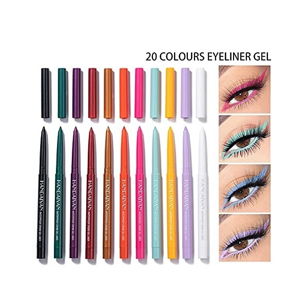 Bosixty Matte & Glitter Eyeliner Pencil Set 20 Couleurs Crayon Eyeliner Eye-Liner Waterproof, Anti-Sueur & Longue Durée, Haut