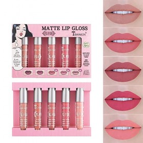 5Pcs Matte Liquid Lipstick Makeup Set Lip Kit, Lip Gloss Long Lasting Lipstick, Waterproof Velvet Lip Gloss Set, Nude Lipstic
