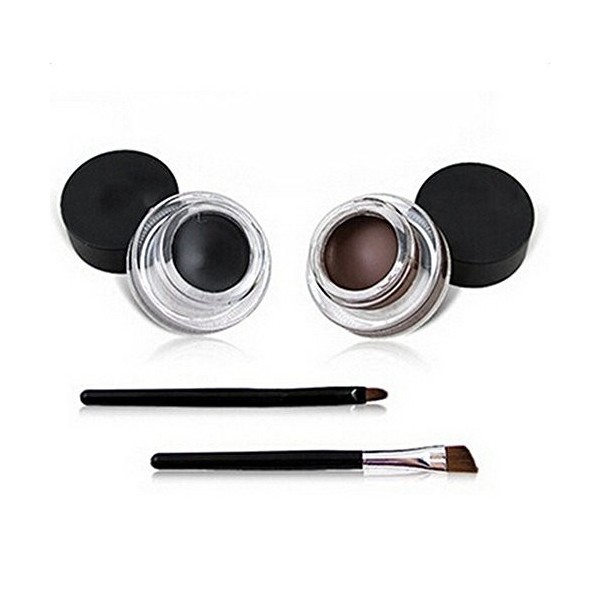 Demarkt Eyeliner Etanche Gel Cosmetique Noir Brun 2 En 1 + 2 Brush Sets