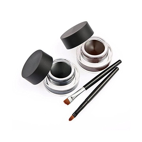 Demarkt Eyeliner Etanche Gel Cosmetique Noir Brun 2 En 1 + 2 Brush Sets