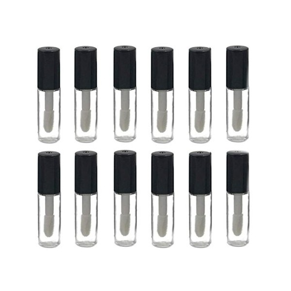 VASANA Lot de 12 flacons vides de 3 ml pour gloss à lèvres - Mini flacons rechargeables pour gloss à lèvres - Avec pinceau à 