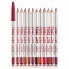 12 PCS/Lot Crayon à Lèvres Crayon Outils étanche Lip Liner Maquillage de Longue Durée Multicolore Rouge à Lèvres Brillant à L