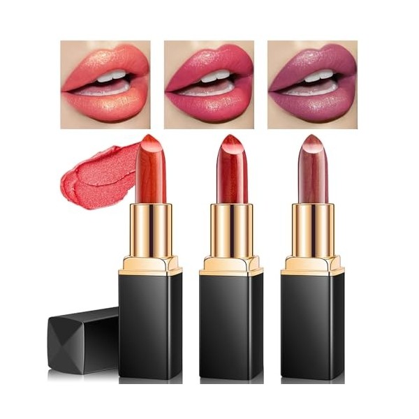 Likesing 2 Pièces Lot Rouge a Levre Pailleté Longue Tenue Rouge a Levre Nude Rose Rouges à Lèvres Sans Transfert Brillant à L