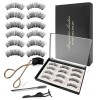 Pure Vie Faux Cils Magnetiqu Naturel Mascara Effet, 6Paires 3D Demi Faux Eye Lashes Kit Extension de Cils Professionnel Indiv