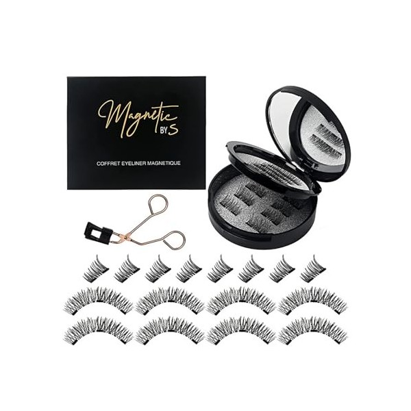 Pure Vie Faux Cils Magnetiqu Naturel Mascara Effet, 6Paires 3D Demi Faux Eye Lashes Kit Extension de Cils Professionnel Indiv