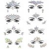 8 Pièces Gemmes du Visage Strass Autocollant, Strass Visage Festival, Gemmes de Visage Phosphorescentes, Strass Maquillage Vi