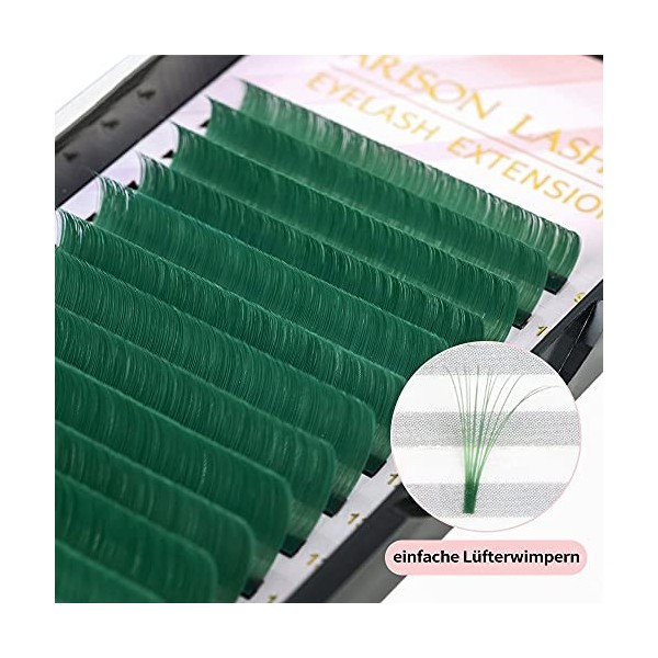 Extensions de cils 0,1 mm C Curl 9-16 mm Plateaux mixtes Extensions de cils Cils faciles à éventails Cils individuels vert f