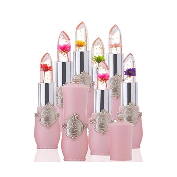 Rouge à LèVres Lumineux,Dinglong 6 Pcs/Set Beauté Fleur Lumineuse Cristal GeléE Rouge À LèVres Changement De TempéRature Magi