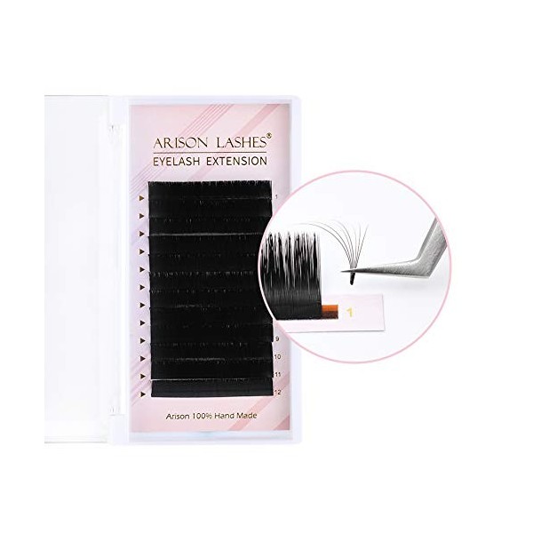 Arison Lashes Easy Fan Extensions de cils auto-gonflants avec compartiment mixte C Curl Easy Fan 0,07 mm 0,07 C 12 mm 