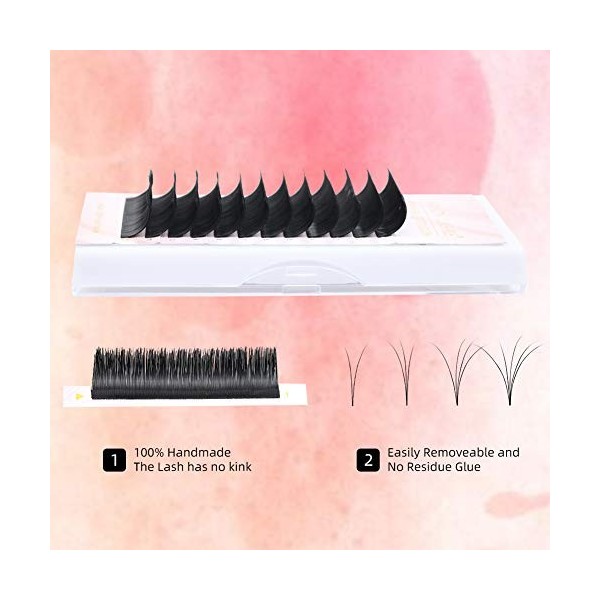 Arison Lashes Easy Fan Extensions de cils auto-gonflants avec compartiment mixte C Curl Easy Fan 0,07 mm 0,07 C 12 mm 