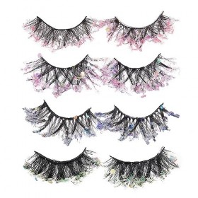 NICENEEDED 4 paires de Faux Cils Colorés à Paillettes, Faux Mink Eyelahses Strip Lashes, Cils à Paillettes Dramatiques Oeil d