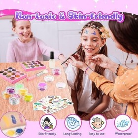 Kit Tatouage Paillettes Enfant- 36 Couleurs avec 124 Pochoirs 3 Bracelets Kit Maquillage Enfant Fille 3-10 Ans Tatouage Paill