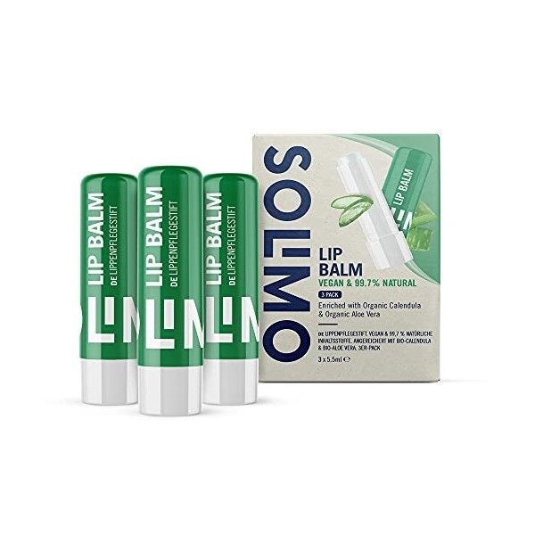 Marque Amazon - Solimo Baume à lèvres, Aloe Vera, 5.5ml, lot de 3