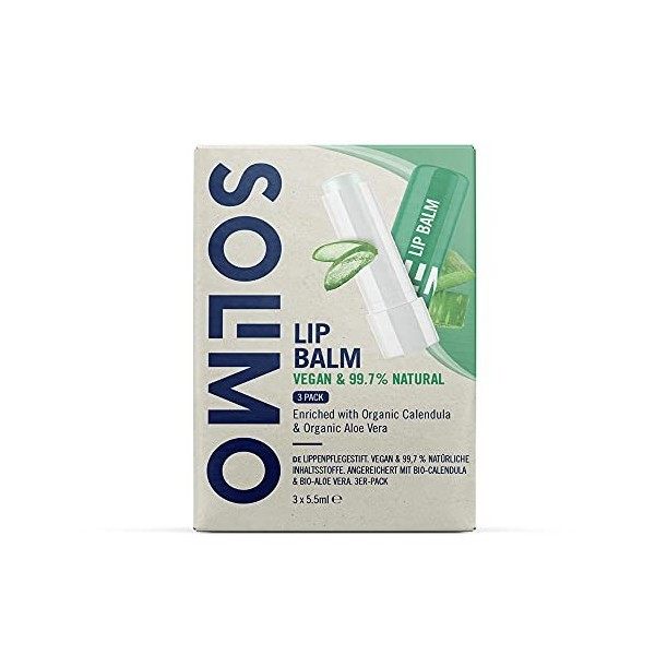 Marque Amazon - Solimo Baume à lèvres, Aloe Vera, 5.5ml, lot de 3