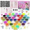 ZZQVIP Kit de Tatouage à Paillettes pour Filles, DIY Temporaire Tatouages Pailletés, 42 Pochoirs, 5 Pinceaux, 3 Colle Antigel