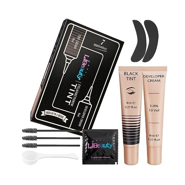 Libeauty Kit Teinture Cils, Coloration Sourcils, 8ml Teinture Cils et Teinture Sourcils-Noir, Couleur Naturelle, Long Temps d