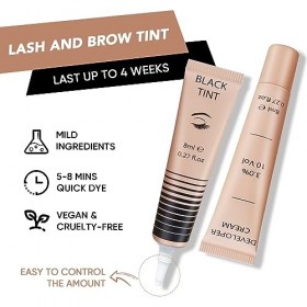 Libeauty Kit Teinture Cils, Coloration Sourcils, 8ml Teinture Cils et Teinture Sourcils-Noir, Couleur Naturelle, Long Temps d