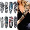 Feelairy Tatouages Temporaires pour Homme Femme Filles, 8 Pcs Grand Manchette Tatouages Tattoo Étanche Bras Complet Autocolla