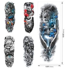 Feelairy Tatouages Temporaires pour Homme Femme Filles, 8 Pcs Grand Manchette Tatouages Tattoo Étanche Bras Complet Autocolla