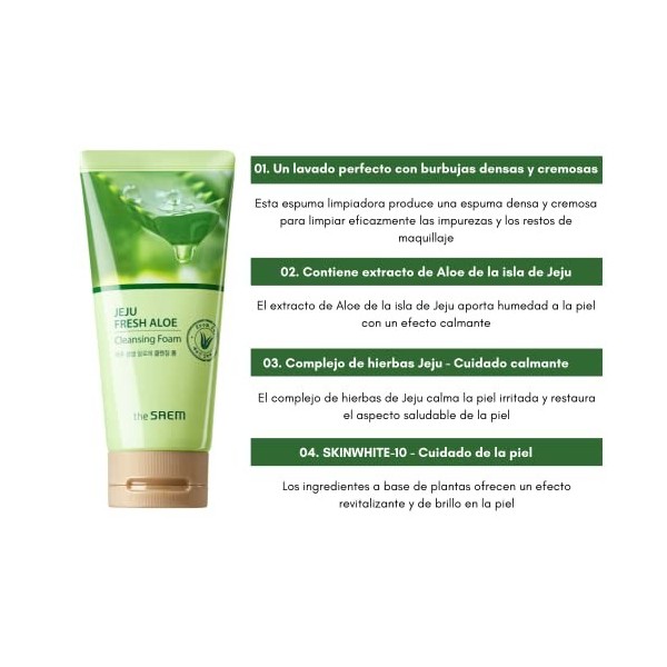 The Saem. Espuma Limpiadora Facial con extracto de Aloe Vera Puro. Deja piel radiante, libre de impurezas y restos de maquill