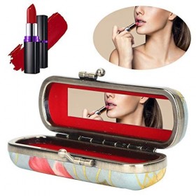 Étui à rouge à lèvres avec miroir Mini boîte de rangement cosmétique pour rouge à lèvres Sac à main brillant à lèvres, étui à