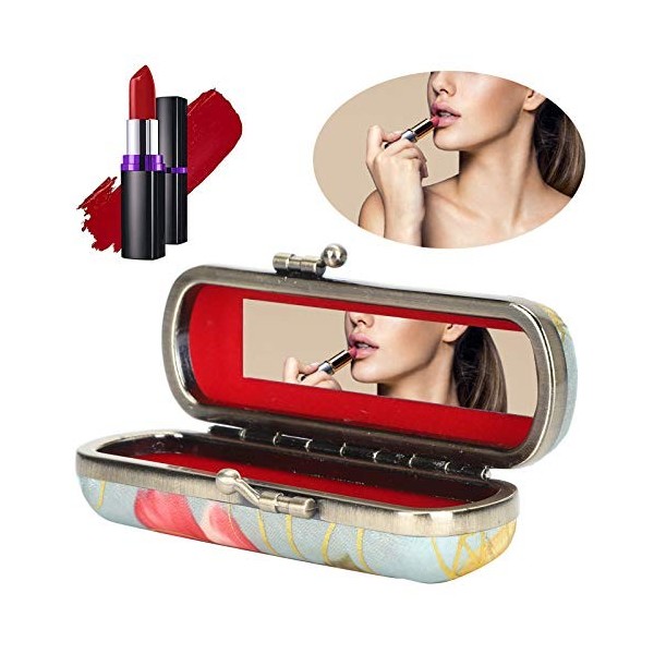 Étui à rouge à lèvres avec miroir Mini boîte de rangement cosmétique pour rouge à lèvres Sac à main brillant à lèvres, étui à