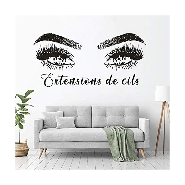 lyclff Motif Français Salon De Beauté Décoration Extensions de Cils Signe Vinyle Stickers Magique Cils Cils Fenêtre Autocolla