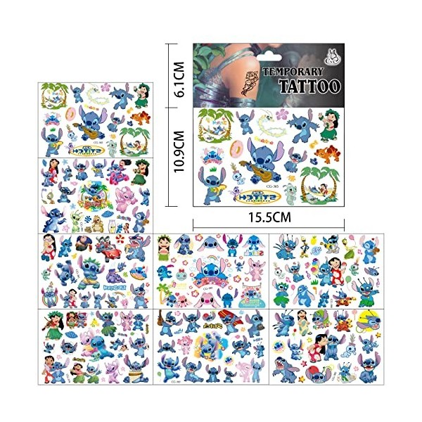 8 Feuilles Stitch Tatouages Temporaires pour Enfants Wopin Etanche Tatouage Stitch Kit Tatoo pour garçon fille adolescents fê