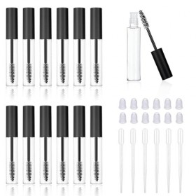 CHENYU 12Pcs Tube de Mascara Vide 10ml Contenant Mascara Vide Avec La Baguette de Cil RéUtilisable Avec 12 Inserts Caoutchouc