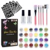 Pure Vie Kit Tatouage Paillette Enfant, Tatouage Temporaire 24 Couleurs de Paillettes 5 Pinceau 2 Colles et Pochoirs pour Cor