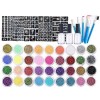 Pure Vie Kit Tatouage Paillette Enfant, Tatouage Temporaire 24 Couleurs de Paillettes 5 Pinceau 2 Colles et Pochoirs pour Cor