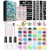 Pure Vie Kit Tatouage Paillette Enfant, Tatouage Temporaire 24 Couleurs de Paillettes 5 Pinceau 2 Colles et Pochoirs pour Cor