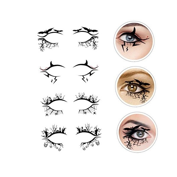 minkissy 12 Paires Eye Liner Halloween Stickers Autocollant De Tatouage De Visage Autocollant Doeil Dhalloween Eye-liner Ai