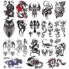 glaryyears Lot de 18 feuilles de tatouages temporaires dragon noir pour homme et adolescent, animaux scorpions, loup, chouett