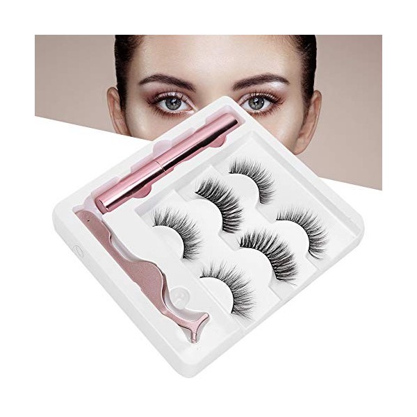 3 paires de faux cils avec pince à épiler et eye-liner liquide, ensemble de pinces à épiler liquide magnétique pour faux cils