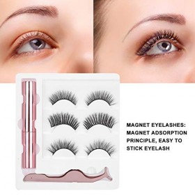 3 paires de faux cils avec pince à épiler et eye-liner liquide, ensemble de pinces à épiler liquide magnétique pour faux cils