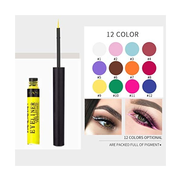 Liquide Eyeliner Set, Fulltime 12 couleurs paillettes Eyeliner liquide couleur oeil Liner imperméable maquillage yeux maquill