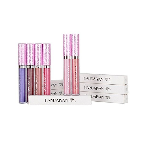 Handaiyan 6Pcs / Set Maquillage Diamant Brillant Métallique Rouge À Lèvres Charme Longue Durée Or Shimmer Liquide Glitter Pou