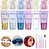 JOLIGAEA Gel Paillettes Visage, 6 Couleurs Liquide Scintillant Paillettes Corps, Gel Paillettes Corps avec 5 Brosse, Paillett