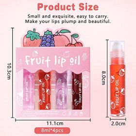 Roll On Lip Gloss, 4 Pièces Brillants à Lèvres Aromatisés aux Fruits, Huile À Lèvres Transparente Incolore, Soin Des Lèvres E