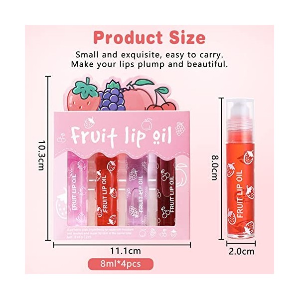 Roll On Lip Gloss, 4 Pièces Brillants à Lèvres Aromatisés aux Fruits, Huile À Lèvres Transparente Incolore, Soin Des Lèvres E