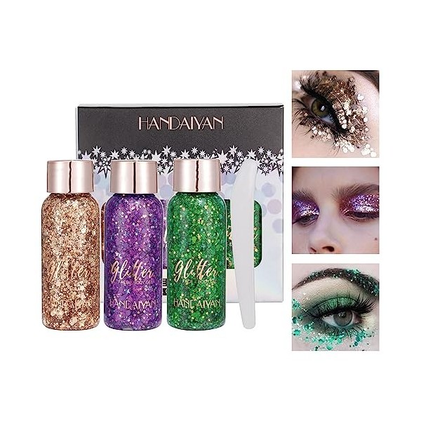 XoeLLe Gel Paillettes Visage, 3 Couleurs Body Glitter Gel Sirène, Gel Paillettes Corps Longue Durée Mermaid Sequins, Paillett