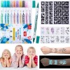 Kit Tatouage Temporaire Enfant - 10 Stylos Tatouage Temporaire, 120 Pochoirs Tatouage Temporaire et 12 Feuilles Tatouages de 