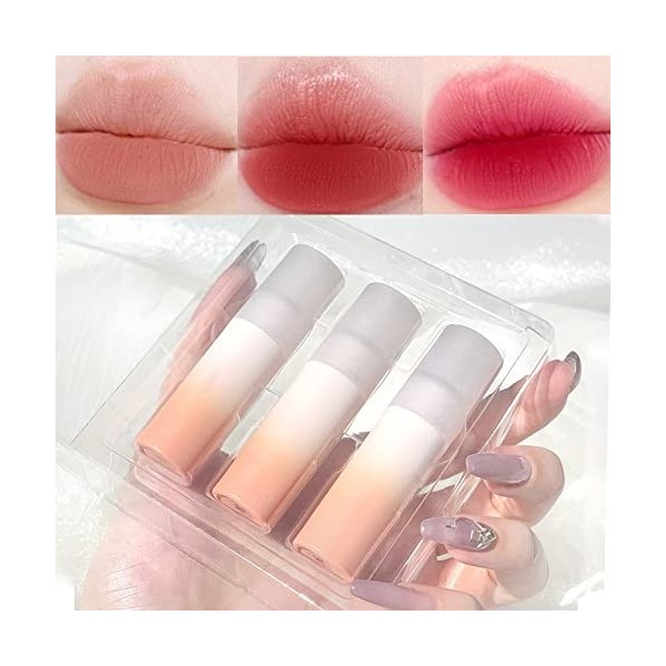 Sitovely 3PCS Velouty Mousse Rouge à Lèvres Lip Mud Set, Brillant à lèvres Lip Gloss Lipstick Longue Durée Imperméable à l’ea