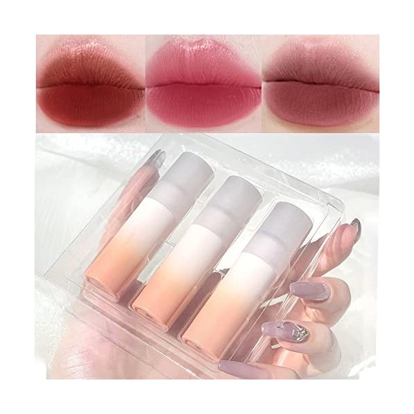 Sitovely 3PCS Velouty Mousse Rouge à Lèvres Lip Mud Set, Brillant à lèvres Lip Gloss Lipstick Longue Durée Imperméable à l’ea