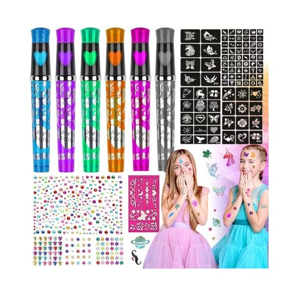 15 Pièces Stylos Tatouage Enfant, Stylos Gel à Paillettes Tatouage, Stylos Tatouage Tatouage Temporaire pour Enfants, Tatouag