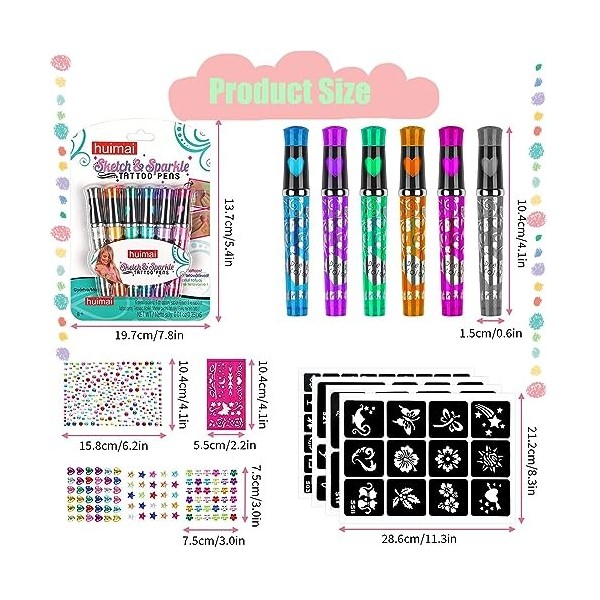 15 Pièces Stylos Tatouage Enfant, Stylos Gel à Paillettes Tatouage, Stylos Tatouage Tatouage Temporaire pour Enfants, Tatouag