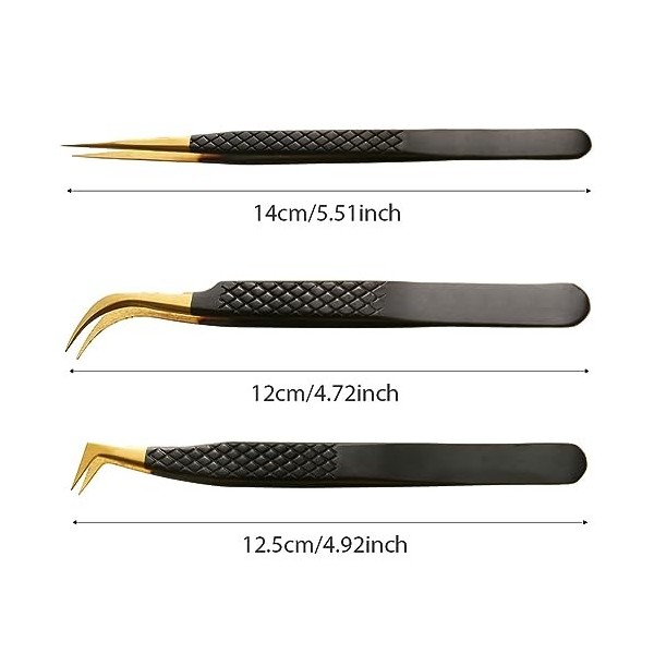 Lot de 3 tweezers professionnels pour les yeux, tweezers, tweezers, tweezers, tweezers en acier inoxydable, tweezers, tweezer